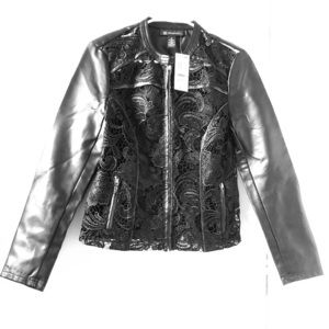 Lace jacket with leather sleeves